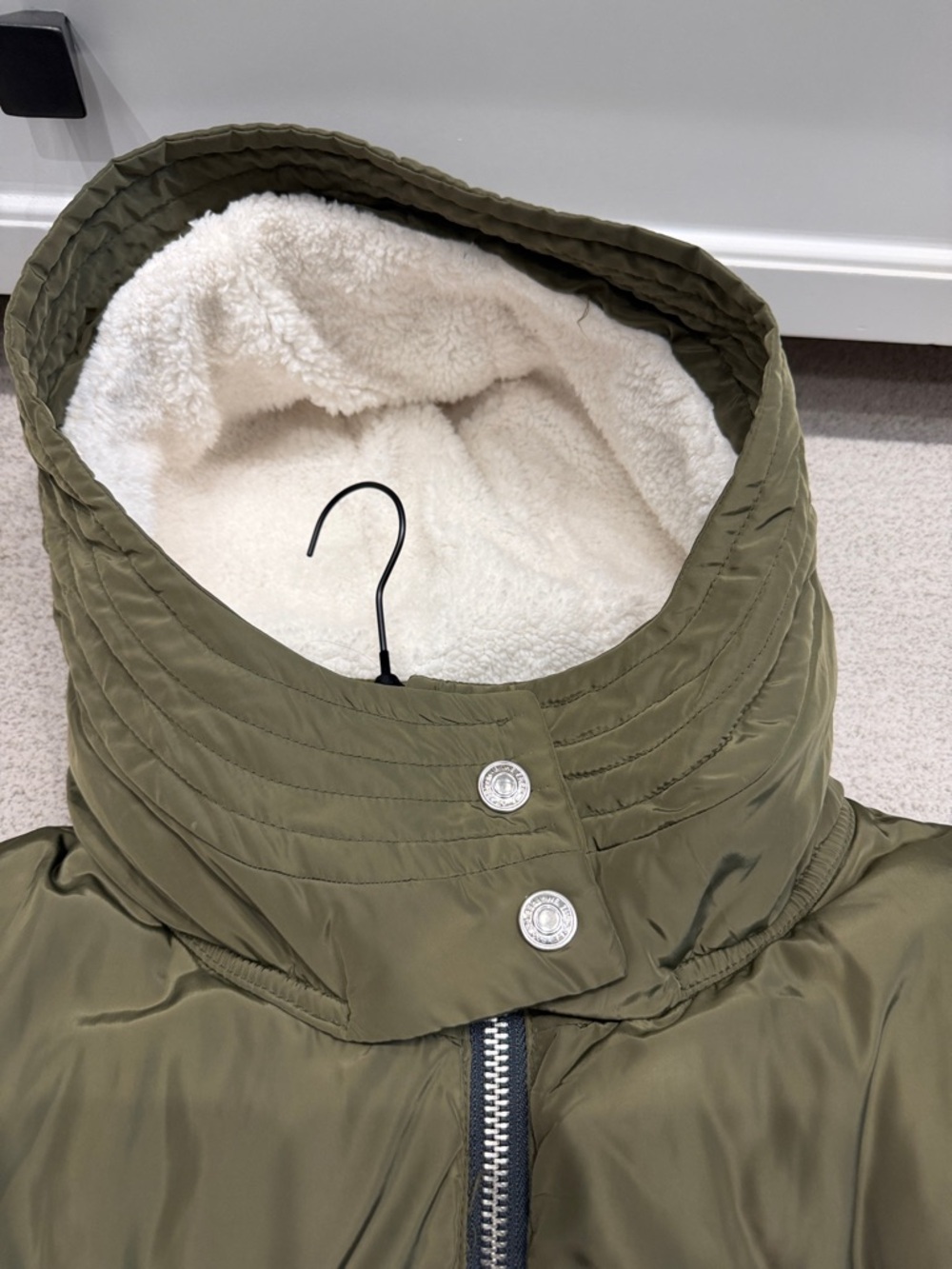 Free People Olive Green Long Quilted Puffer Coat with Hood - Picture 4 of 5